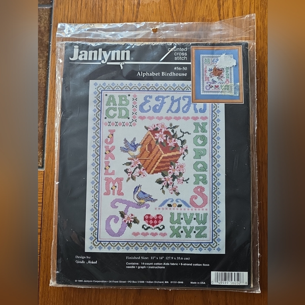 New  Vintage (1995) Sealed Janlynn Counted Cross  Stitch Kit ALPHABET BIRDHOUSE